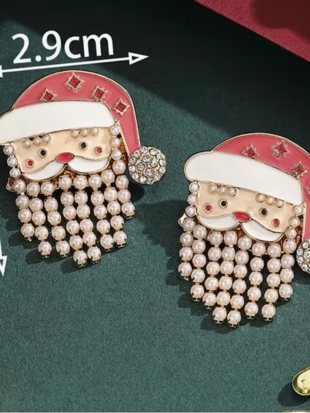 Source Unknown Red and White Santa Pearl Drop Earrings
